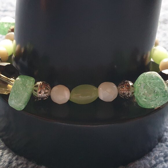 Pretty Hand Made Natural Serpentine Aventurine Fluorite Silver Beaded Bracelet - Picture 7 of 9